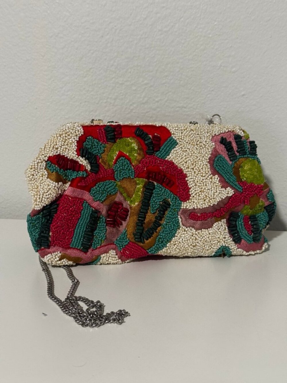 Handcrafted in India Tropical Floral Beaded Clutch Crossbody Embroidered Floral